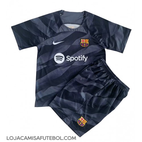Camisa de Futebol Barcelona Goleiro Equipamento Secundário Infantil 2023-24 Manga Curta (+ Calças curtas)